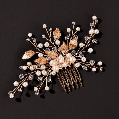 Gold Leaf Crystal Bridal Hair Comb Elegant Wedding Headpiece