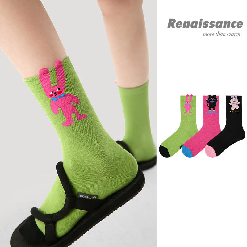 Socks Renaissance Animal Cartoon Combed Cotton Casual