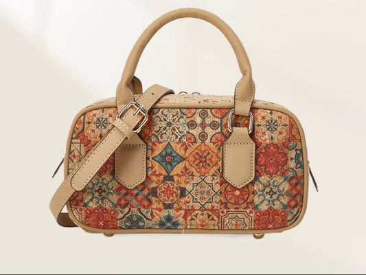 Vintage Multi-Element Ethnic Style Cork Print Tote Bag