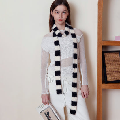 Trendy Striped Knit Scarf for Women - Versatile Chic Autumn/Winter Accessory