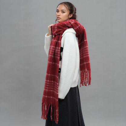 Plaid Wool Fringe Scarf Warm Winter Unisex