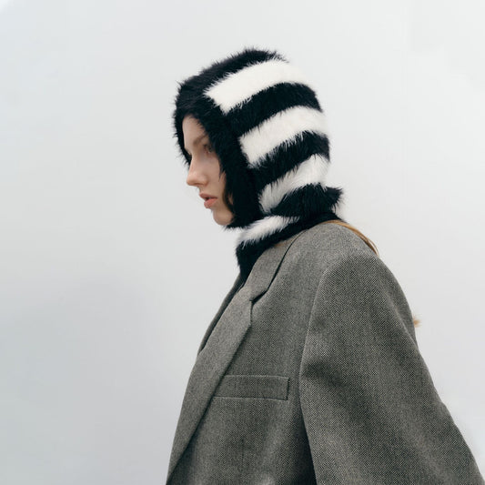 Unisex Color Block Knit Beanie Hat with Neck Protection