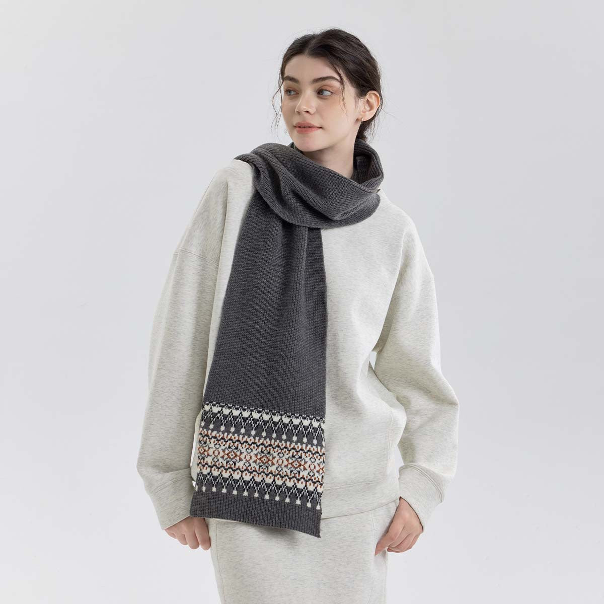 Nordic Fair Isle Knit Scarf for Women | Warm Couple's Christmas Shawl