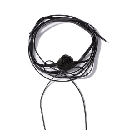 Long Layered Camellia Lariat Necklace Dark Chic