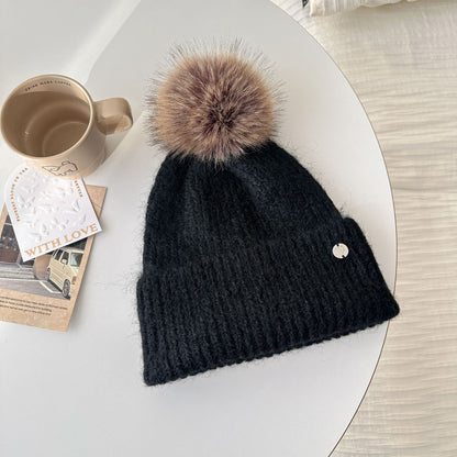 Trendy Solid Color Knit Beanie with Pom-Pom for Unisex