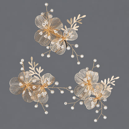 Elegant Floral Hair Clips with Pearl and Rhinestone Accents