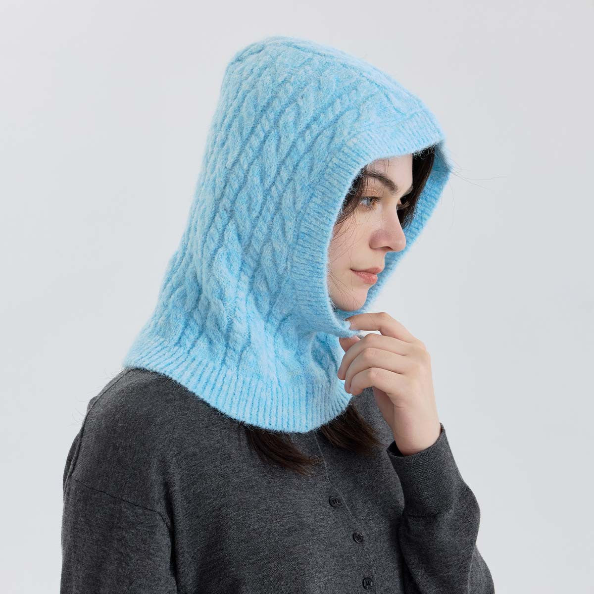 Handmade Wool Blend Knit Beanie with Neck Warmer for Women