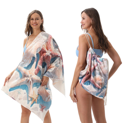 Foldable Beach Towel with Floral Print - Quick-Dry Microfiber