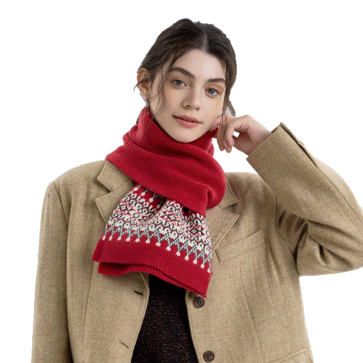 Nordic Fair Isle Knit Scarf for Women | Warm Couple's Christmas Shawl