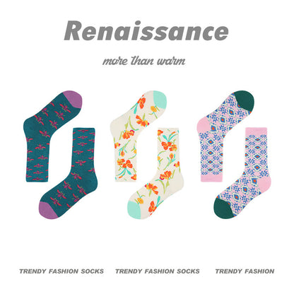 Mid Calf Vintage Gradient Cotton Socks
