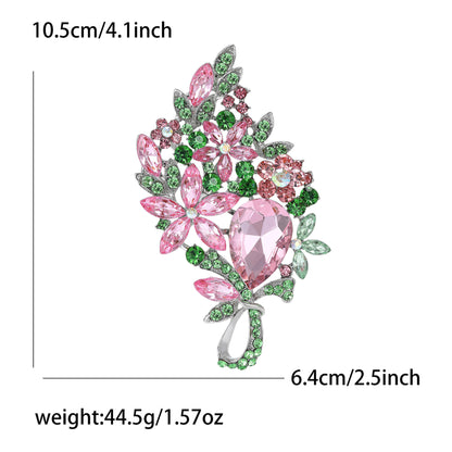 Fresh Green Floral Crystal Glass Brooch Elegant Clothing Accessory
