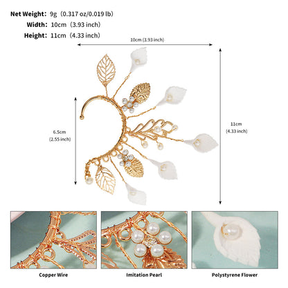 Handcrafted Floral Ear Cuffs with Crystal Accents - Bohemian Style