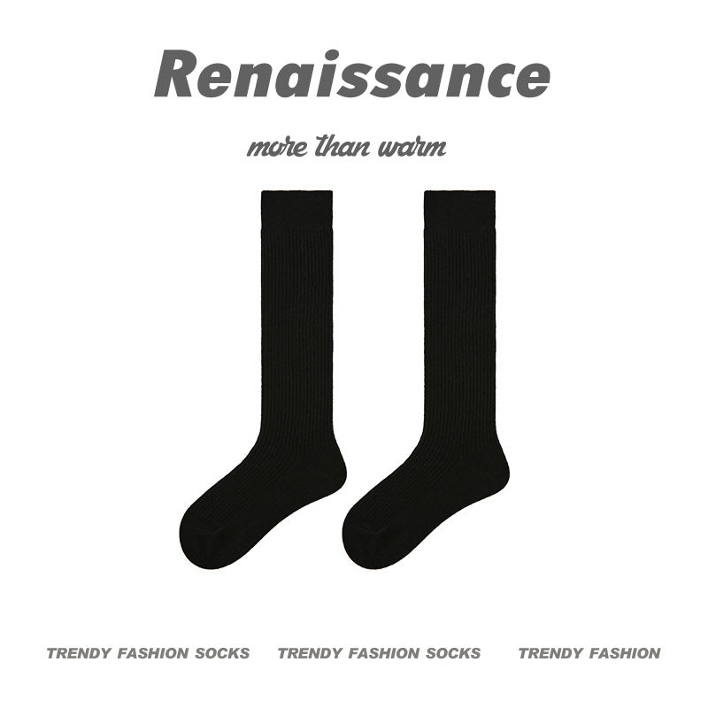Mid Calf Socks Solid Color Wool Blend Breathable