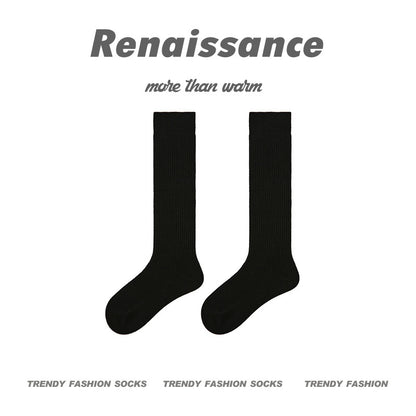 Mid Calf Socks Solid Color Wool Blend Breathable
