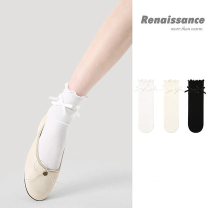 Breathable Mesh Mid Calf Bow Nylon Socks