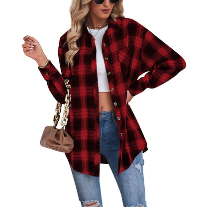 Loose-Fit Flannel Shirt with Button Closure in Plaid