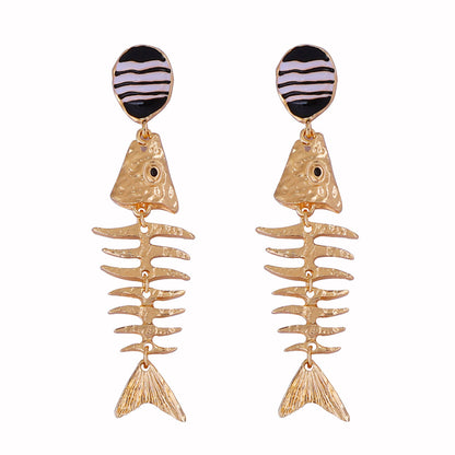 Dangle Earrings Fishbone Enamel Alloy Resort