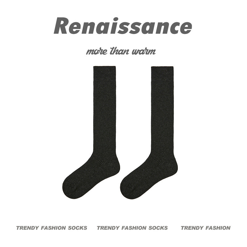 Mid Calf Socks Solid Color Wool Blend Breathable