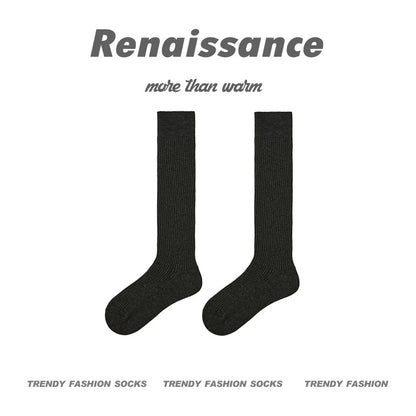 Mid Calf Socks Solid Color Wool Blend Breathable