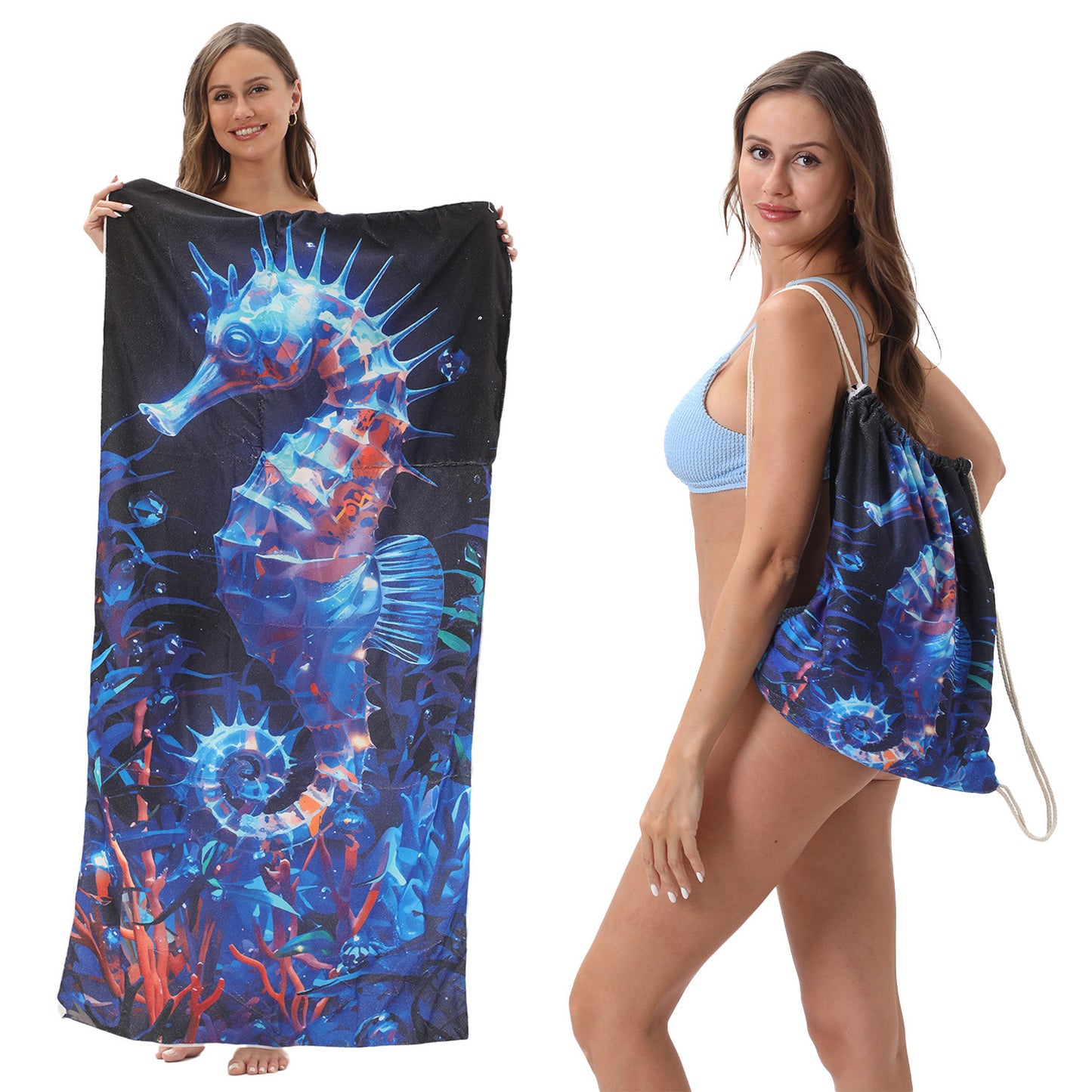 Foldable Beach Towel with Floral Print - Quick-Dry Microfiber