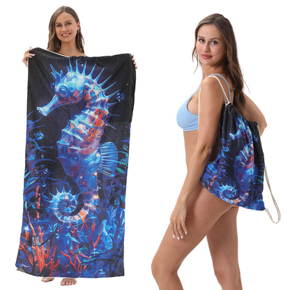Foldable Beach Towel with Floral Print - Quick-Dry Microfiber