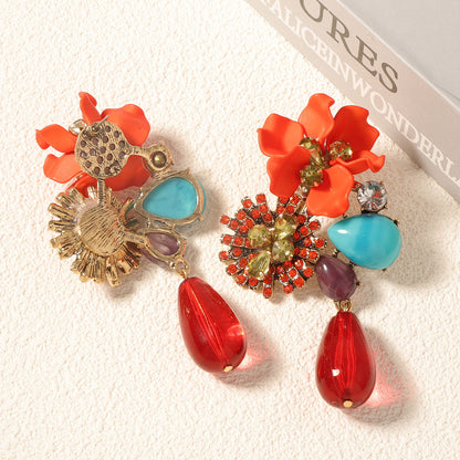 Resin Floral Drop Earrings Oversized Statement Chic