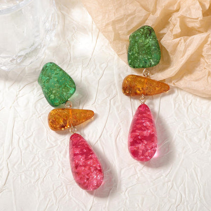 Statement Colorful Resin Geometric Patchwork Earrings