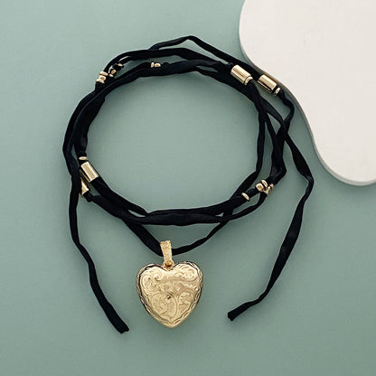 Long Fabric Necklace 3D Heart Pendant Street Style
