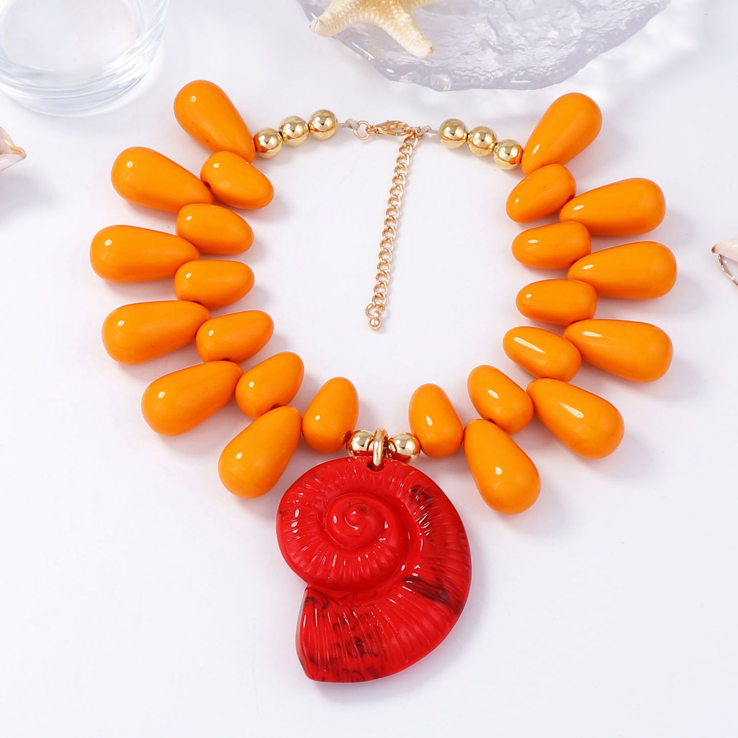 Necklace Beaded Seashell Animal Pendant Statement