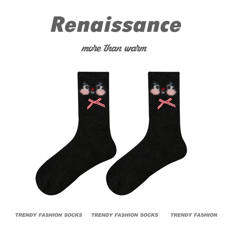 Cozy Cat Mid Calf Plush Polyester Socks