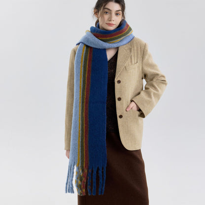Vintage Wool Blend Plaid Scarf for Women - Warm and Cozy