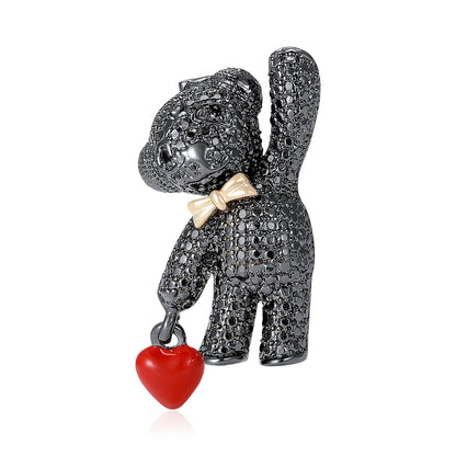 Heart Bear Rhinestone Brooch Fashion Alloy Decorative Pin for Women