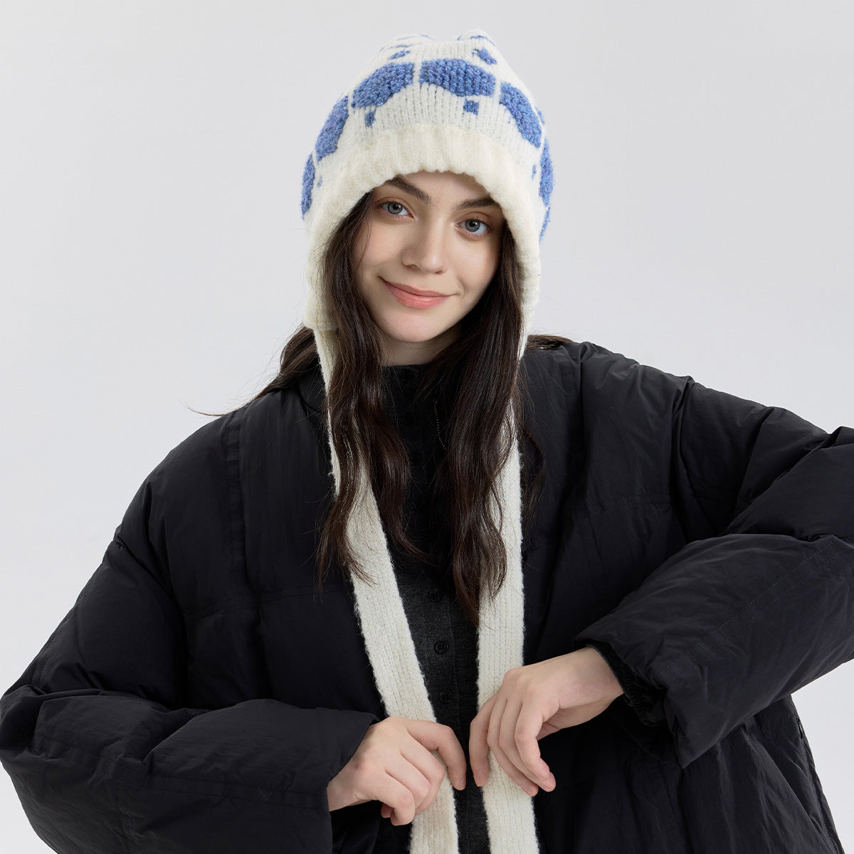 Hexagonal Knitted Beanie Hat For Women - Cozy And Adjustable Casual Style