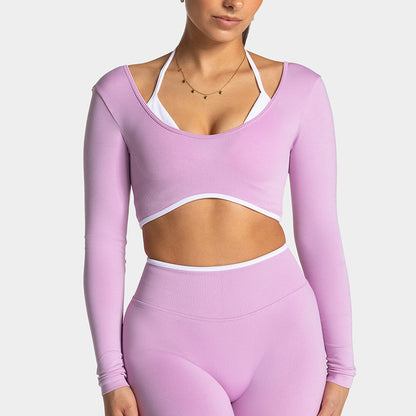 Color Blocked Long Sleeve Workout Top for Women