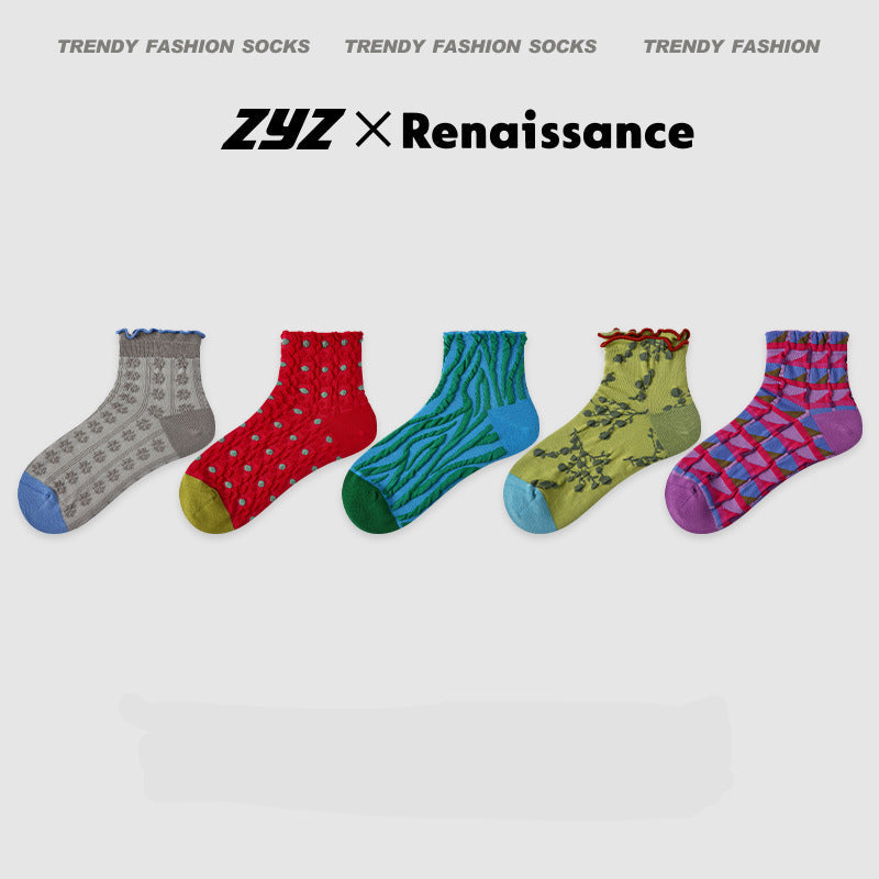 Socks Colorblock Striped Dot Combed Cotton Sporty