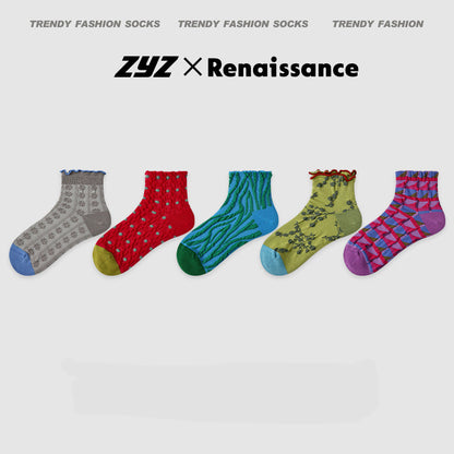 Socks Colorblock Striped Dot Combed Cotton Sporty