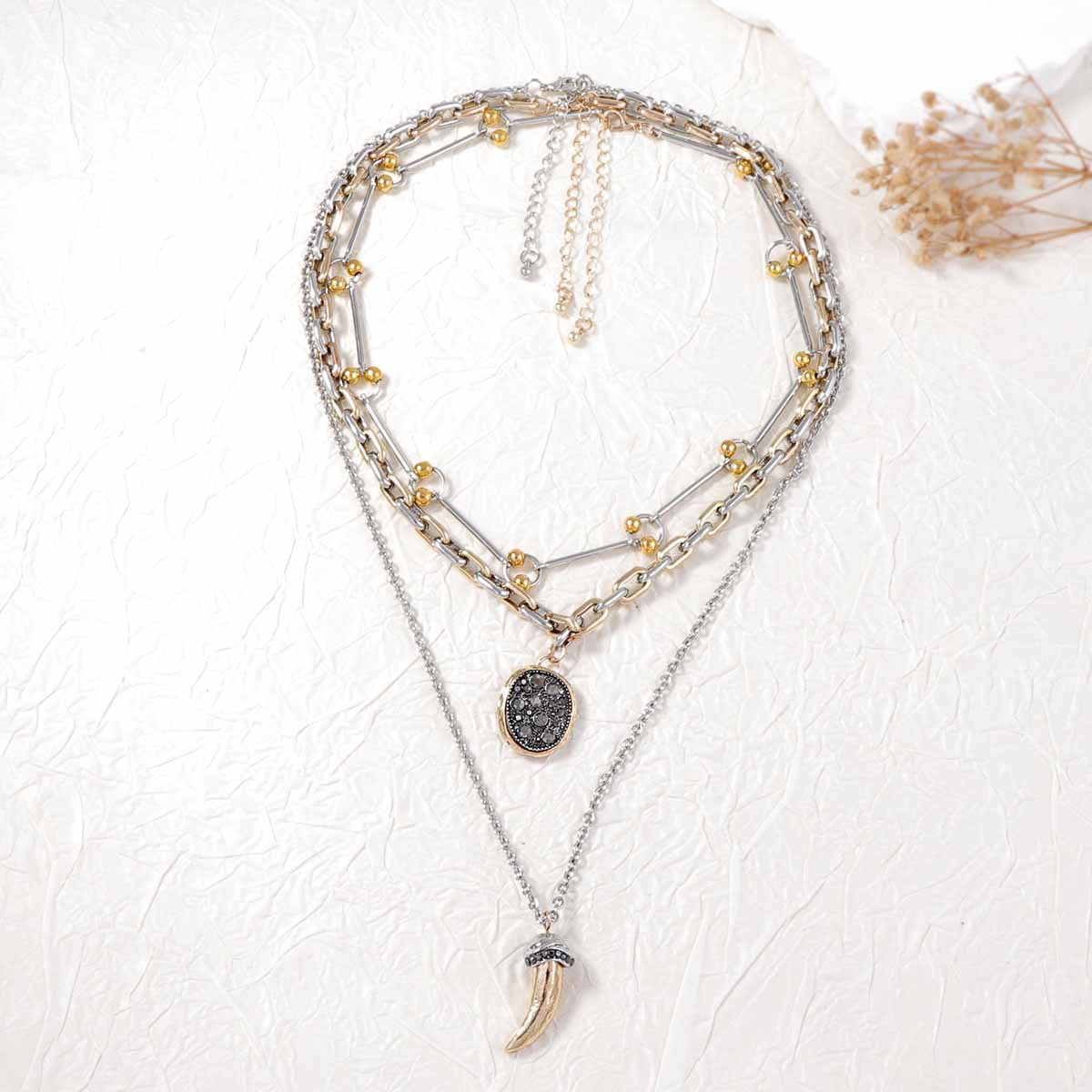 Layered Antler Pendant Necklace Geometric Casual