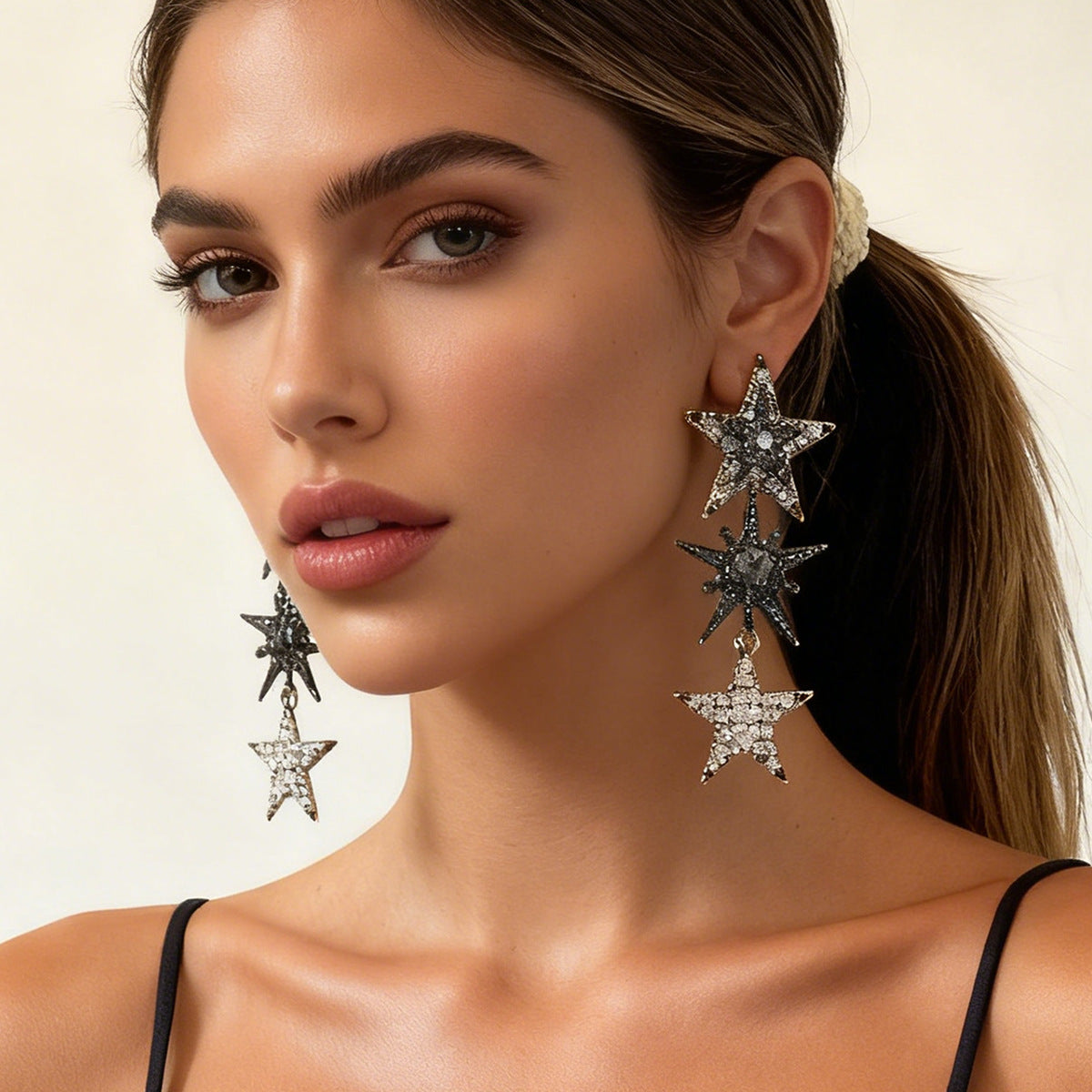 Drop Earrings Long Tassel Star Rhinestone Statement