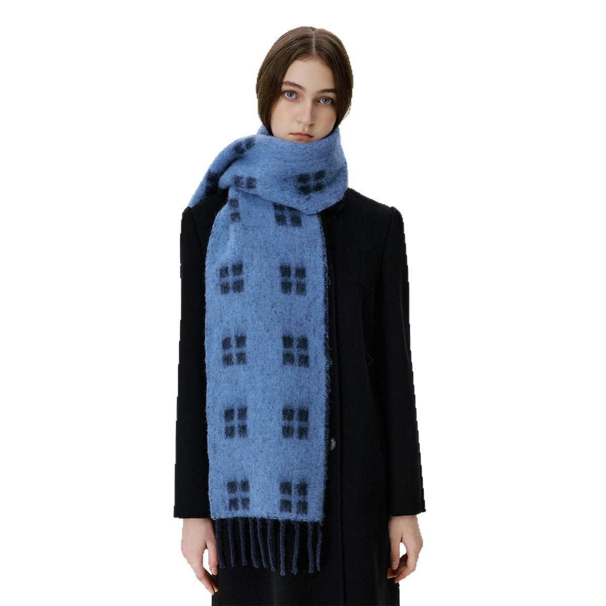Trendy Wool-Blend Plaid Scarf with Fringe for Men and Women