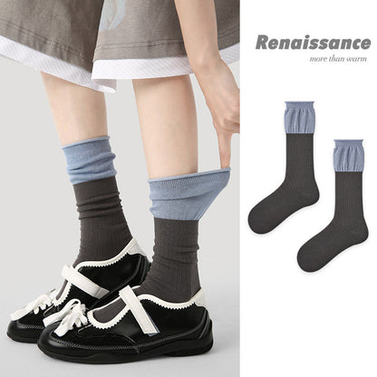 Mid Calf Colorblock Seamless Cotton Blend Socks Vintage