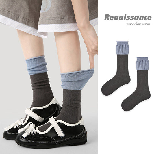 Mid Calf Colorblock Seamless Cotton Blend Socks Vintage