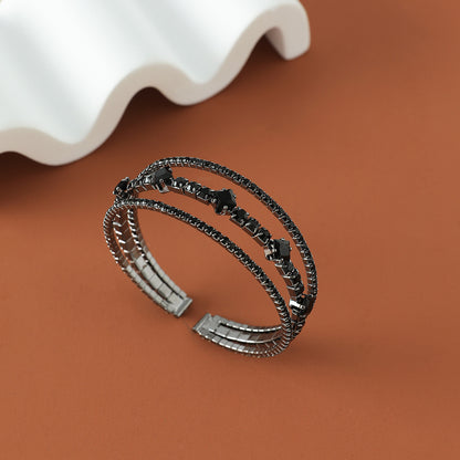 Black Rhinestone Open Cuff Bracelet Trendy Everyday Jewelry