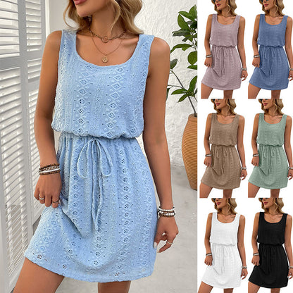 Women's Hollow Out Drawstring Sleeveless Midi Dress