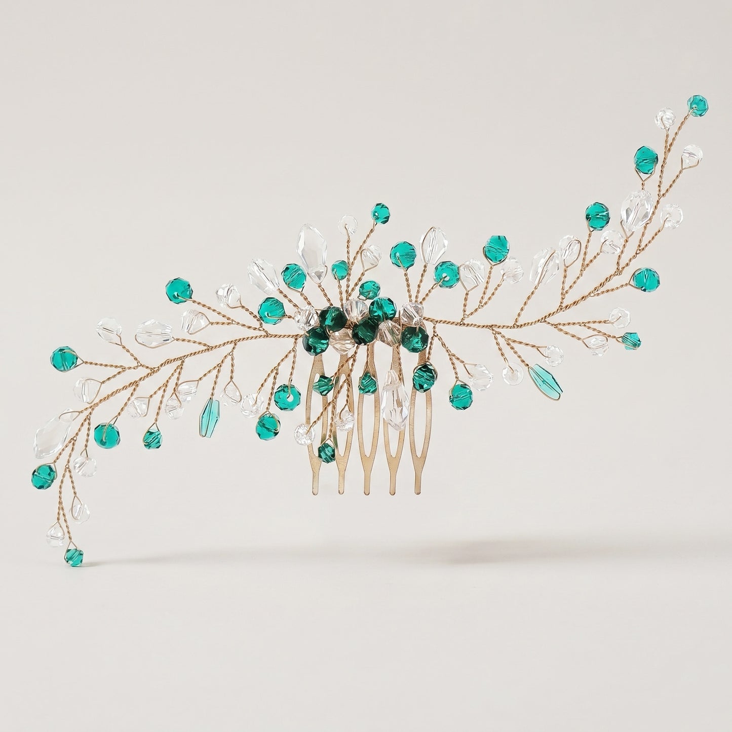 Green Crystal Leaf Hair Comb Elegant Bridal Hair Accessory