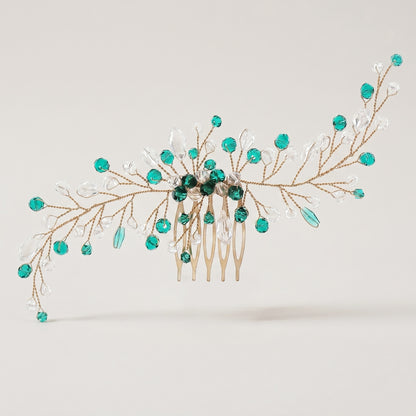 Green Crystal Leaf Hair Comb Elegant Bridal Hair Accessory