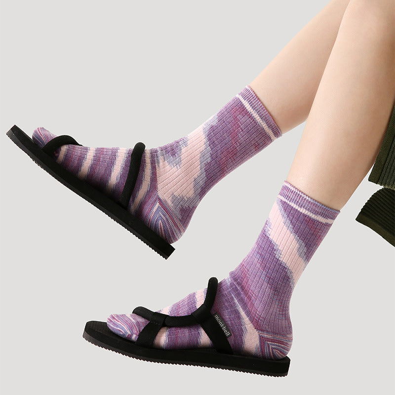 Mid Calf Seamless Wool Blend Striped Socks