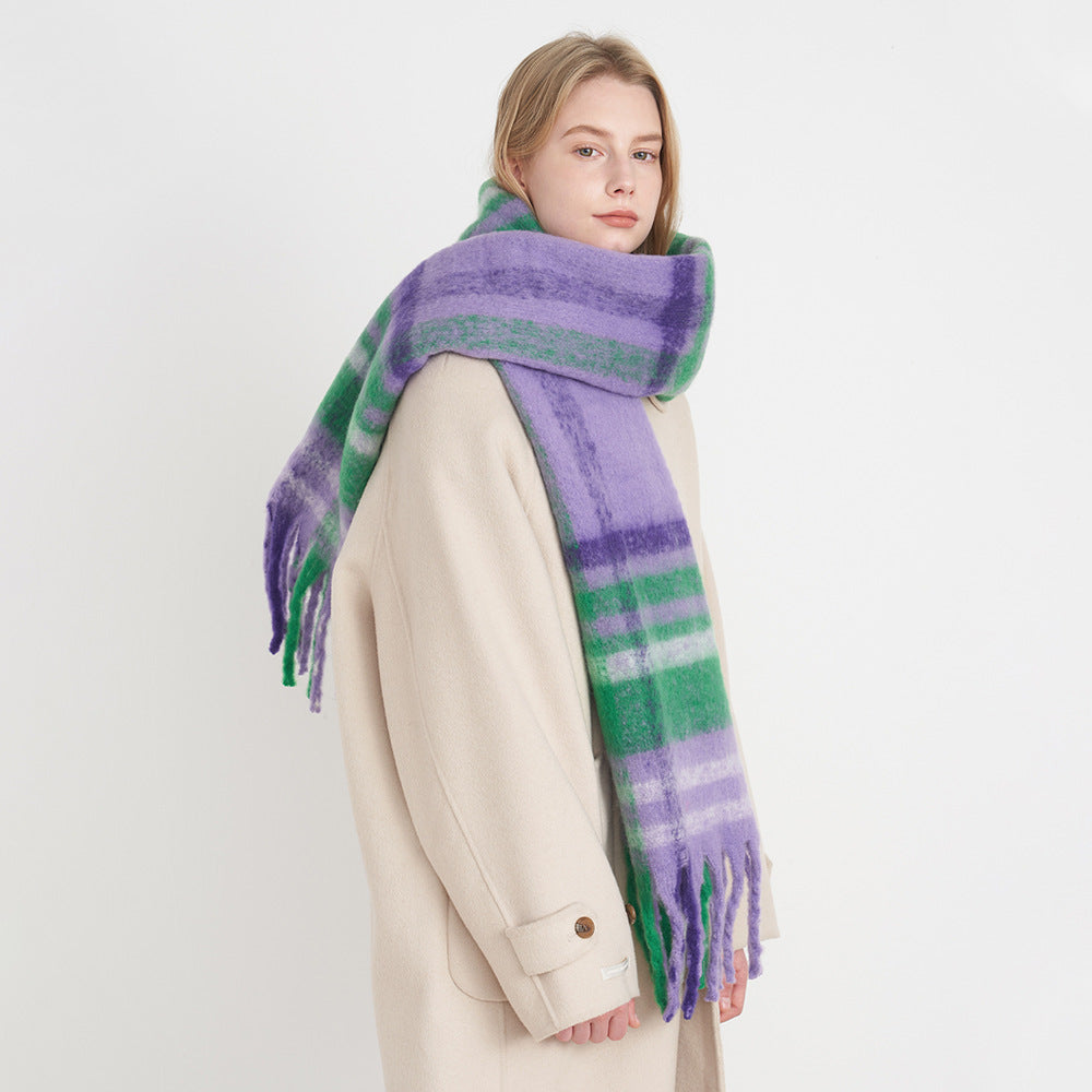 Classic Plaid Scarf Cozy Warm Fringed Neck Wrap