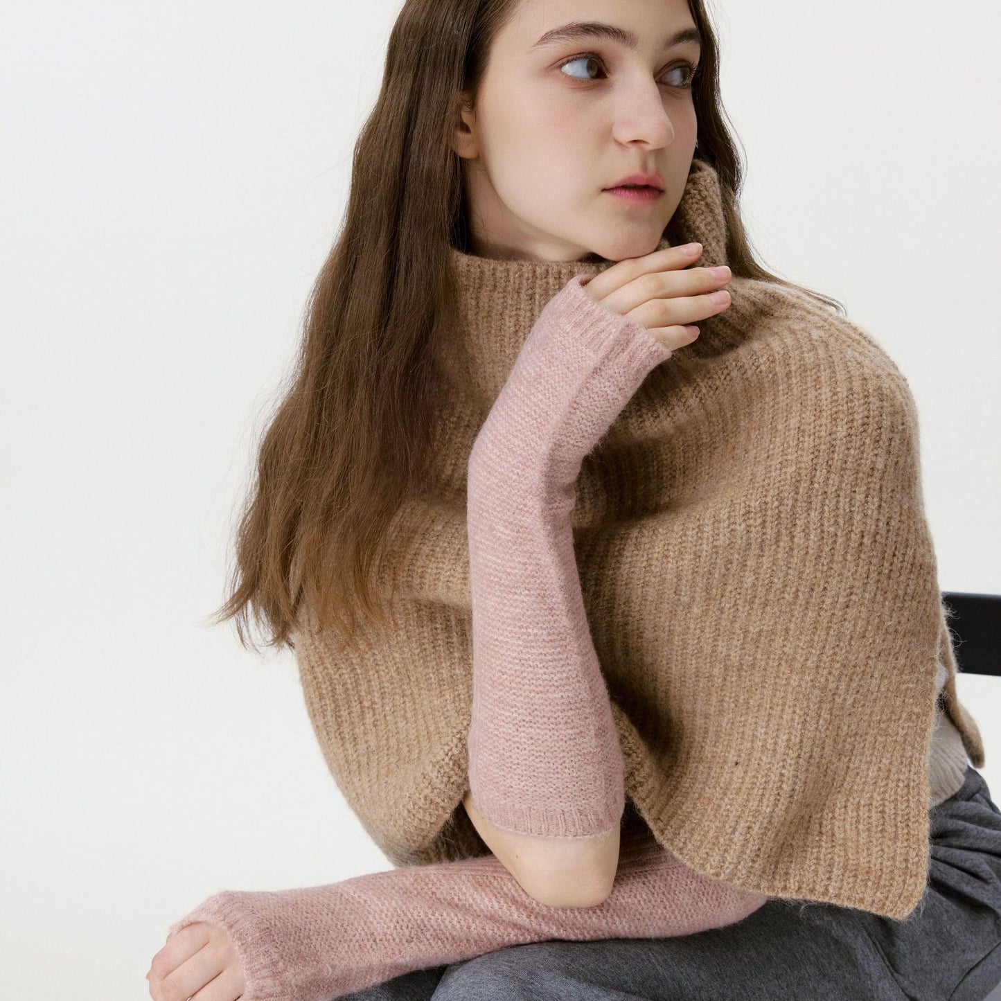 Trendy Solid Color Fingerless Knit Gloves for Fall/Winter