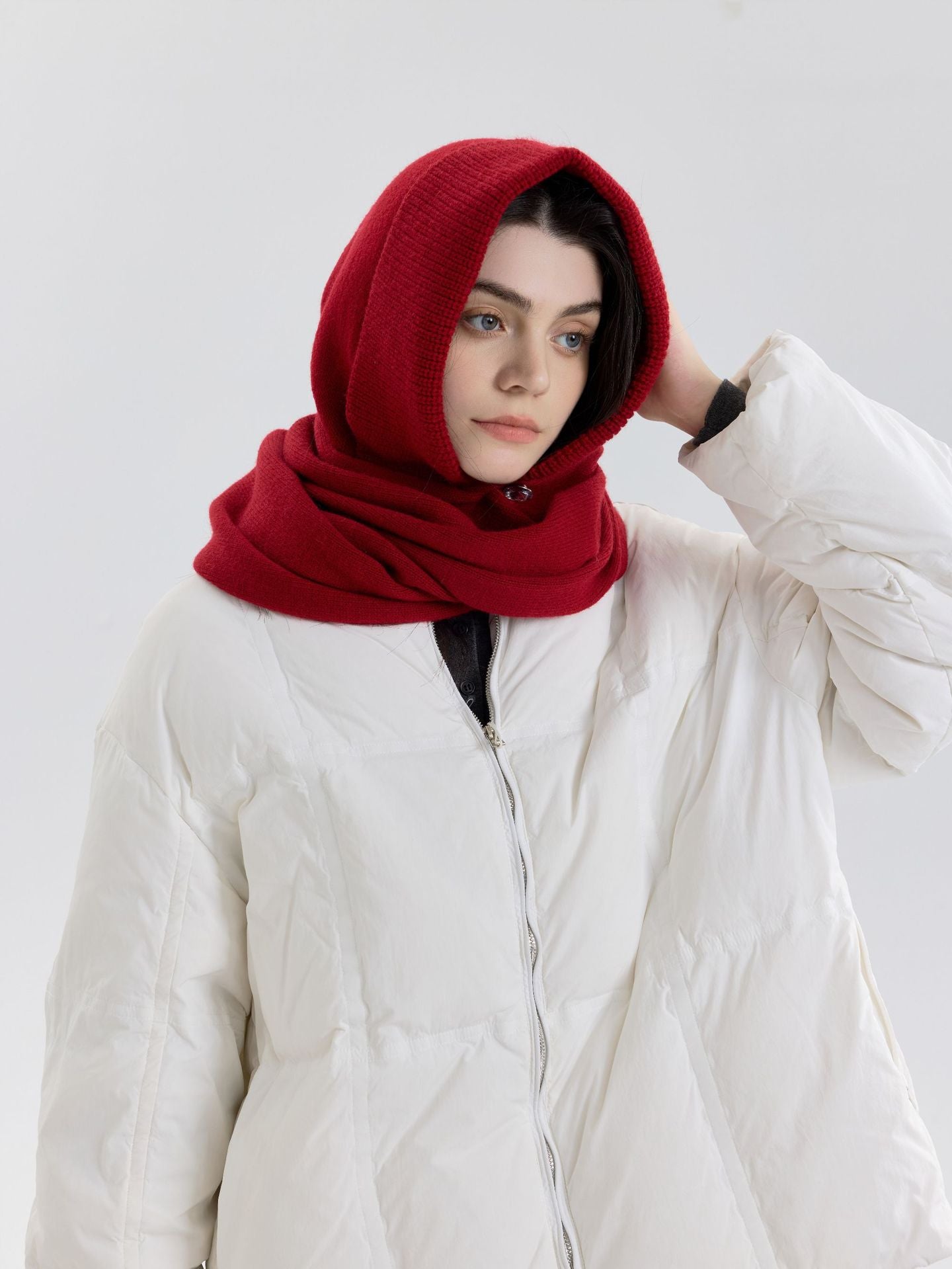 Solid Color Knit Button Balaclava Hat Unisex Winter Fashion Beanie