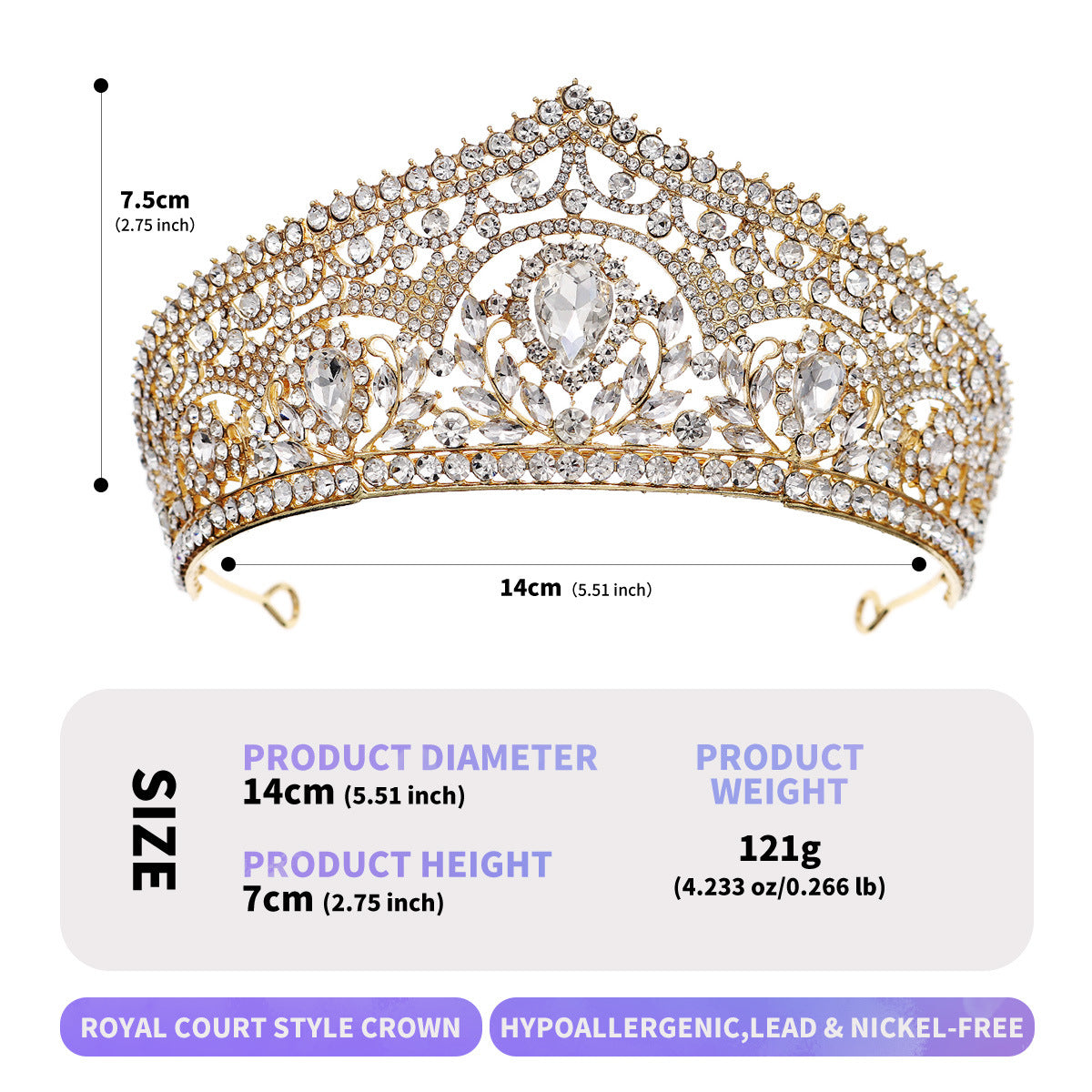 Luxury Rhinestone Crown Headpiece for Bridal and Party